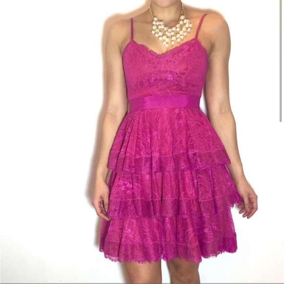 PEARL GEORGINA CHAPMAN of MARCHESA pink lace tiered dress Size 4 - Picture 2 of 8